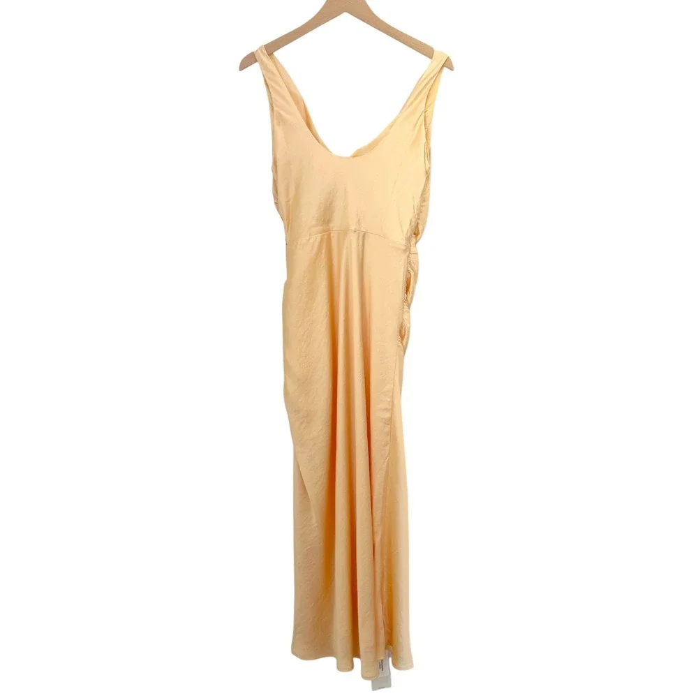 NWT Abercrombie & Fitch Cowl Neck Draped Maxi Dress Satin Sunny Yellow MP Petite